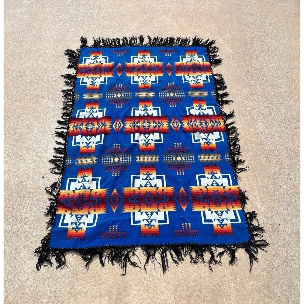 Vintage Mexican Jacquard Trade-Style Blanket Twin Size
